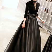 Elegant see-through black long prom dress evening gown - Thumbnail 2