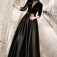 Elegant see-through black long prom dress evening gown - Thumbnail 3