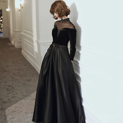 Elegant see-through black long prom dress a line evening gown - Thumbnail 2