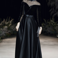 Elegant see-through black long prom dress A line evening gown - Thumbnail 2