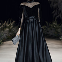 Elegant see-through black long prom dress A line evening gown - Thumbnail 3