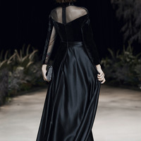 Elegant see-through black long prom dress A line evening gown - Thumbnail 4