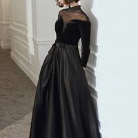 Elegant see-through black long prom dress A line evening gown - Thumbnail 5