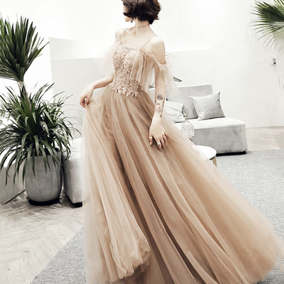 Cute tulle lace long prom dress a line evening dress - Thumbnail 2