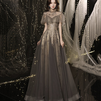 Shiny tulle sequins long prom dress a line evening gown - Thumbnail 4