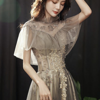 Shiny tulle sequins long prom dress A line evening gown - Thumbnail 1