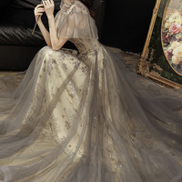 Shiny tulle sequins long prom dress A line evening gown - Thumbnail 3