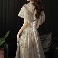 Shiny tulle sequins long prom dress A line evening gown - Thumbnail 4