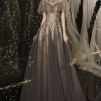 Shiny tulle sequins long prom dress A line evening gown - Thumbnail 6