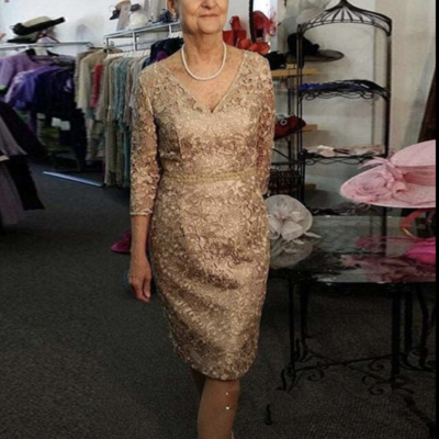 Lace champagne mother of the bride dresses - Thumbnail 2