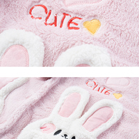 Pink Little Bunny Rabbit Thick Winter Plush Velvet Fleece Pajamas Sleepwear Long Sleeve Hoddies & Pants - Thumbnail 8