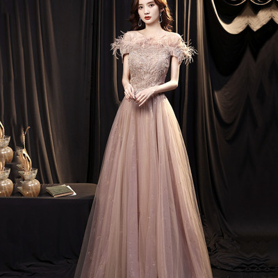 Cute tulle lace long prom dress a line evening gown - Thumbnail 1