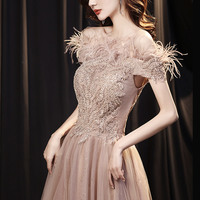Cute tulle lace long prom dress A line evening gown - Thumbnail 2