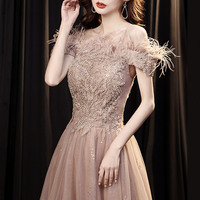 Cute tulle lace long prom dress A line evening gown - Thumbnail 3