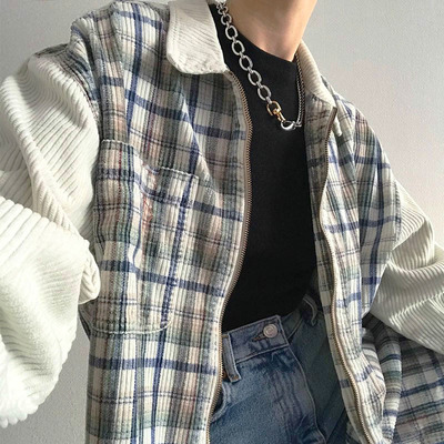Free shipping-vintage plaid light jacket - Thumbnail 2