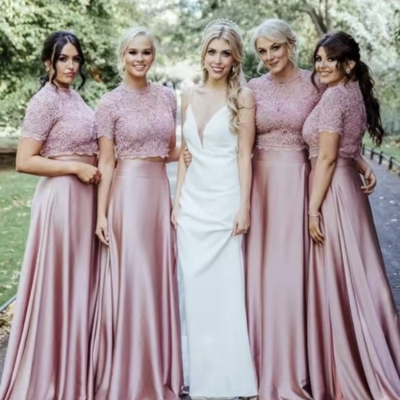 Two piece bridesmaid dresses top with lace - Thumbnail 5