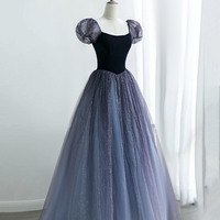 Cute tulle long prom dress A line evening gown - Thumbnail 1