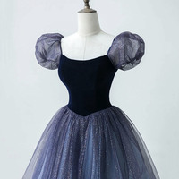 Cute tulle long prom dress A line evening gown - Thumbnail 4