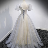 Gray tulle sequins long prom dress gray evening dress - Thumbnail 3