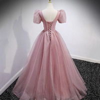 Pink tulle sequins long prom dress pink evening gown - Thumbnail 3
