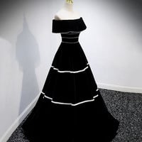 Black velvet long prom dress black evening gown - Thumbnail 2