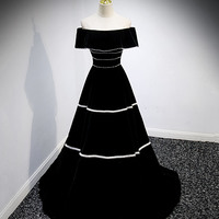 Black velvet long prom dress black evening gown - Thumbnail 4