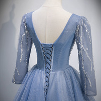 Blue tulle sequins long prom dress blue evening dress - Thumbnail 3