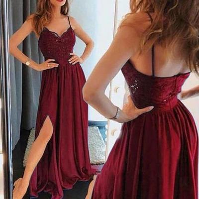 Sexy burgundy evening dress with split, long prom dresses - Thumbnail 3