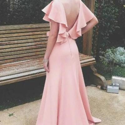 Sheath blush pink long prom dress formal dress - Thumbnail 1