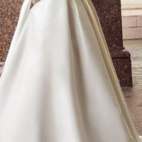 Gorgeous A-Line Long Sleeves Ivory Satin Wedding Dress with Appliques，1234 - Thumbnail 1