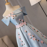 Cute satin lace short prom dress blue homecoming dress - Thumbnail 2