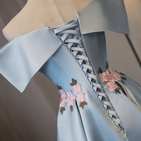 Cute satin lace short prom dress blue homecoming dress - Thumbnail 3