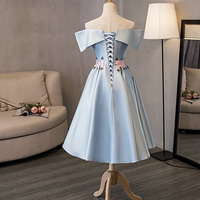 Cute satin lace short prom dress blue homecoming dress - Thumbnail 5