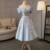 Cute satin lace short prom dress blue homecoming dress - Thumbnail 4