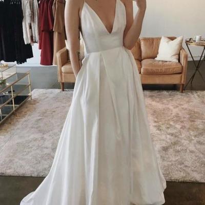 Sexy spaghetti straps beach wedding dresses with pockets floor length backless bridal gowns sweep train vestido novia，1237 - Thumbnail 3