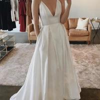 Sexy Spaghetti Straps Beach Wedding Dresses With Pockets Floor Length Backless Bridal Gowns Sweep Train vestido novia，1237 - Thumbnail 2