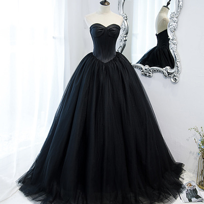 Black tulle long ball gown dress black evening gown