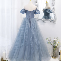 Blue tulle long prom dress blue evening dress - Thumbnail 3
