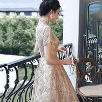 Stylish tulle lace long prom dress A line evening dress - Thumbnail 2