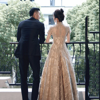 Stylish tulle lace long prom dress A line evening dress - Thumbnail 3