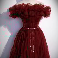 Burgundy tulle long prom dress burgundy evening dress - Thumbnail 1