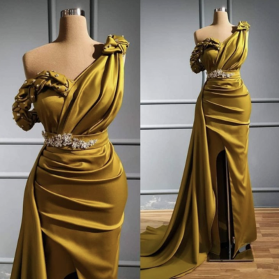 Mustard yellow prom dresses with beading - Thumbnail 4