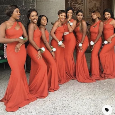 One shoulder orange bridesmaid dresses  - Thumbnail 4