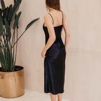 Simple Sheath Spaghetti Straps V Neck Black Tea Length Evening Dresses - Thumbnail 1