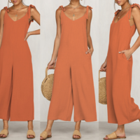 Women'S Backless Solid Color Loose Jumpsuit - Thumbnail 2