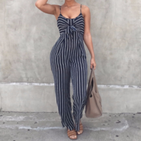Sling Striped Loose Jumpsuit - Thumbnail 1