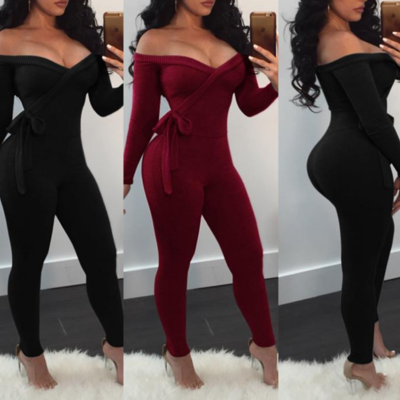 Sexy v-neck high waist off-shoulder jumpsuit
