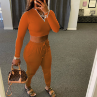 Women'S Solid Color Fashion Tight Sexy Two-Piece Suit - Thumbnail 1