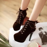 Cute Black High Heel Boots with Lace Detail - Thumbnail 5