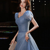 Blue tulle long prom dress blue evening dress - Thumbnail 2